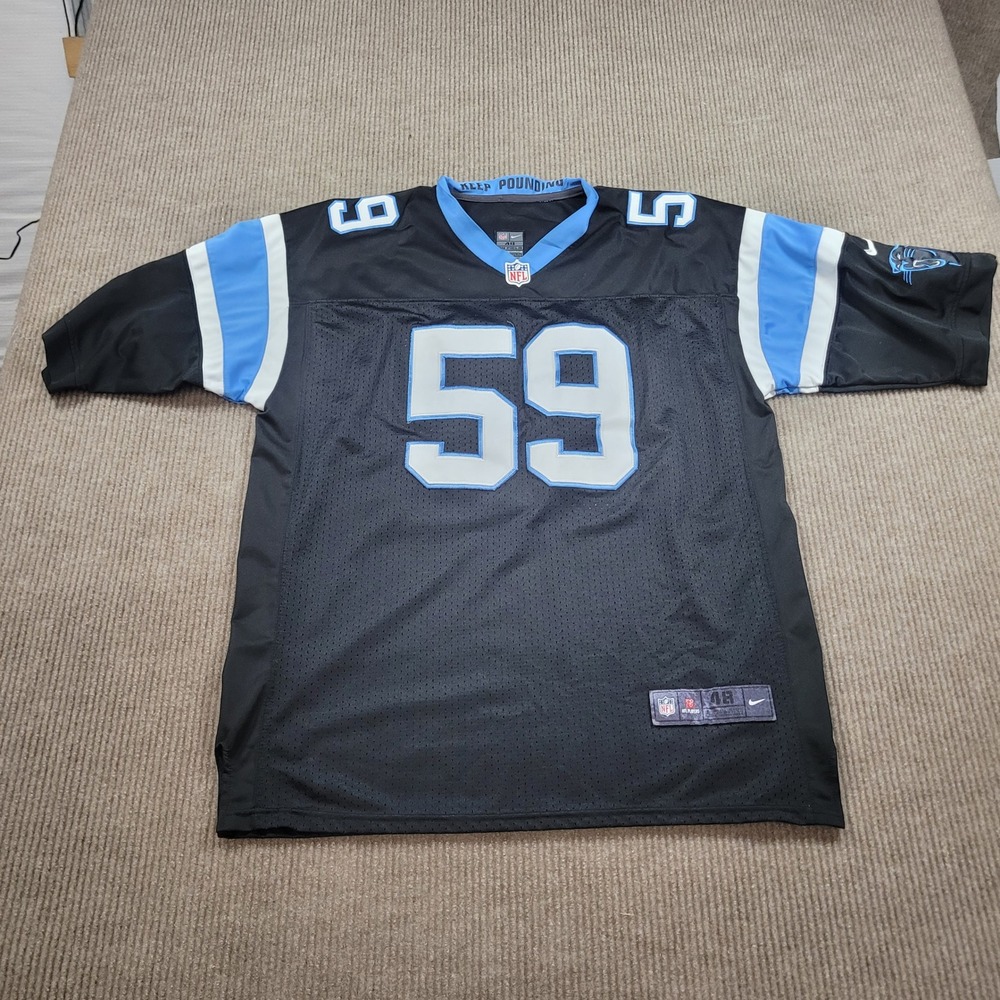 Nike NFL Carolina Panthers Luke Kuechly 59 Jersey Mens 48 Black Blue Signed